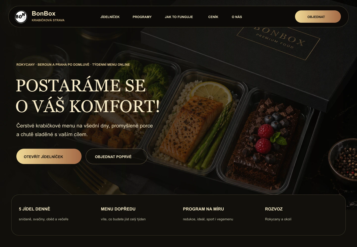 Náhled gastronomického webu BonBox